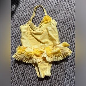 Baby Girl Swimsuit- Size 12 Months- Yellow With Flowers